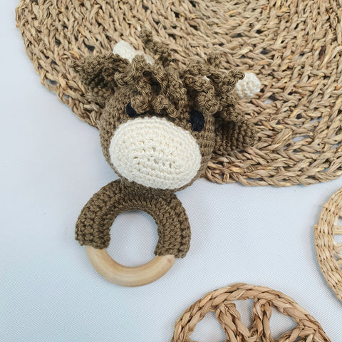HIGHLAND COW Crochet Baby Rattle