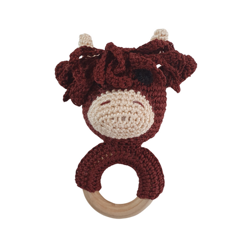 HIGHLAND COW Crochet baby-rattle