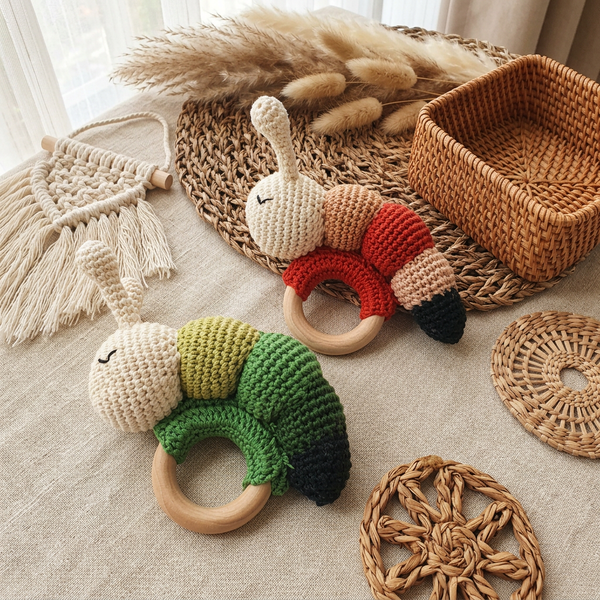 CATERPILLAR Crochet Baby Rattle